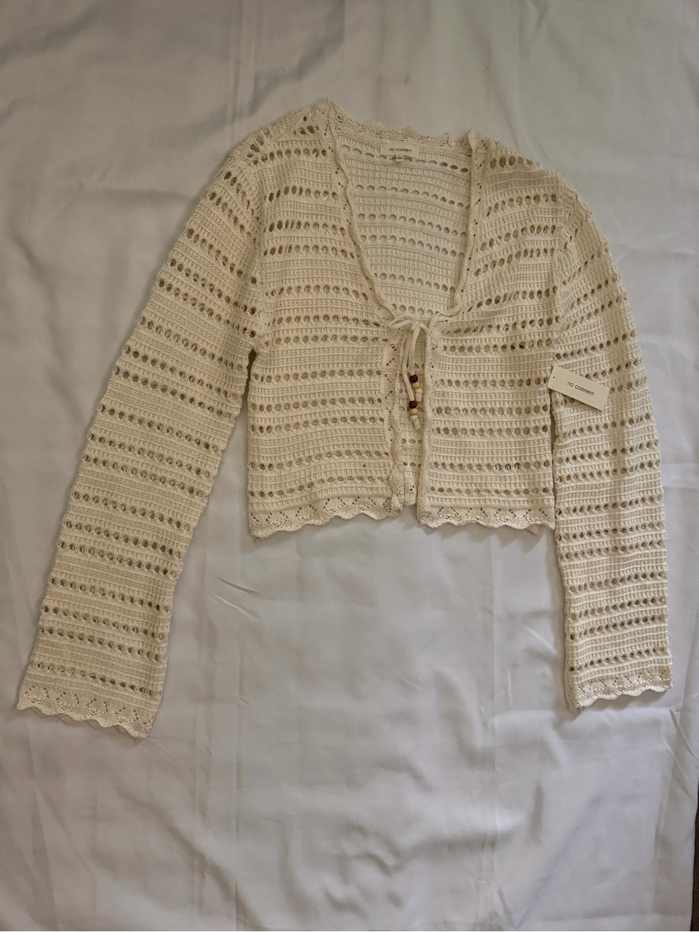 Crochet Tie-Front Cream Sweater Cardigan